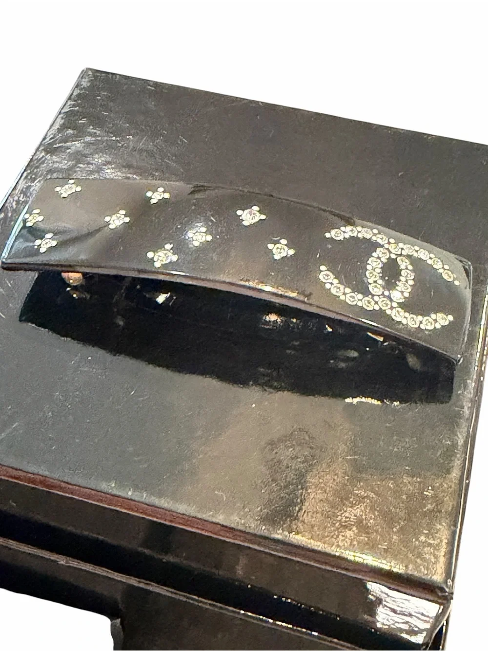 CHANEL Black Crystal CC Logo Barrette